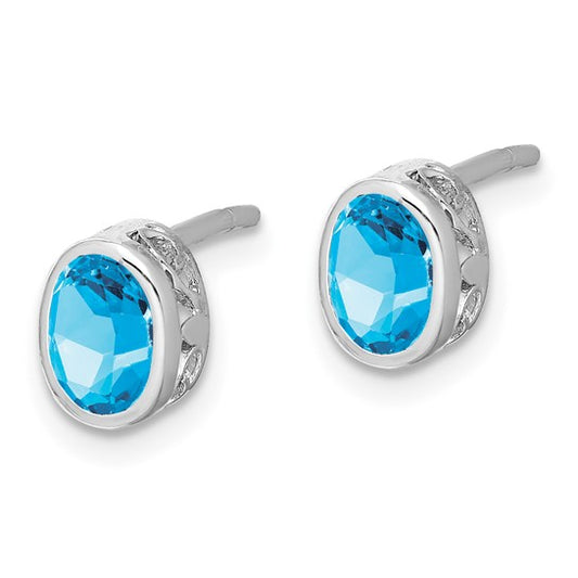 Silver Blue Topaz Bezel Earrings