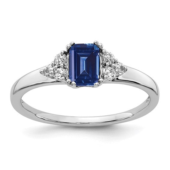 14kw Lab Blue Sapphire & Lab Diamond Ring