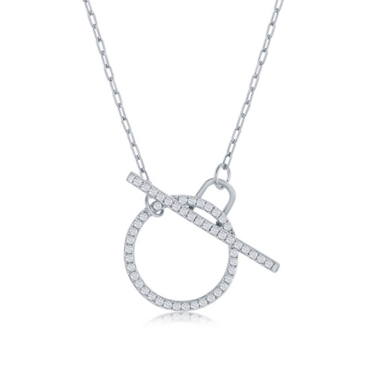 Silver Crystal Circle & Toggle Necklace