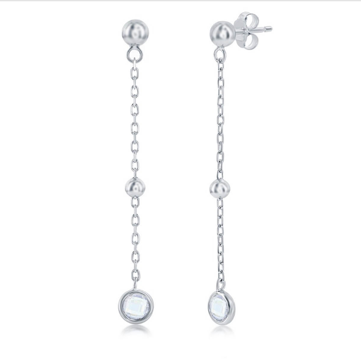 Silver White Crystal Chain Earrings