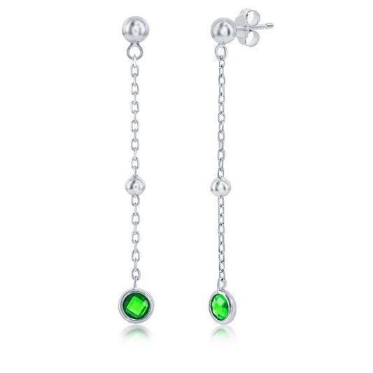 Silver Green Crystal Drop Earrings
