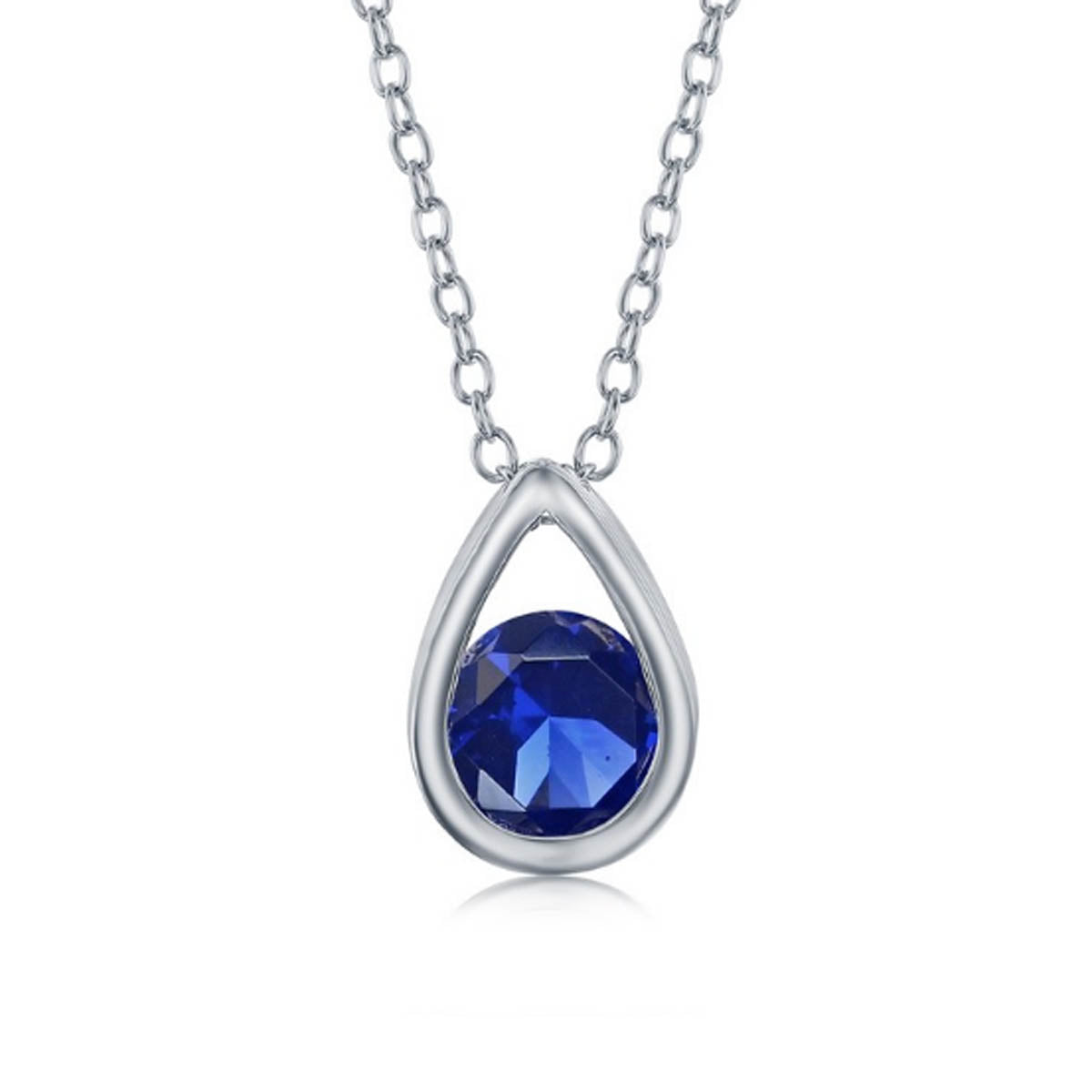 Silver Lab Blue Sapphire Teardrop Necklace