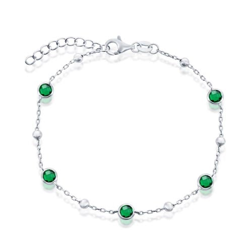 Silver Bezel Set Green Crystal Bracelet