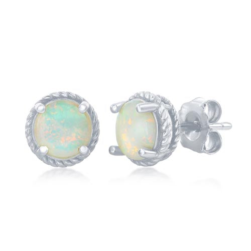 Silver Created Opal Post Earrings