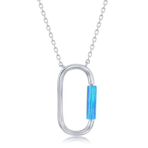 Silver Oval Blue Opal Necklace
