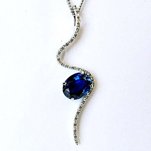 Custom Blue Sapphire & Diamond Squiggle Pendant