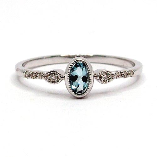 Aquamarine & Diamond Stacking Ring