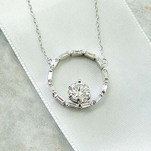 Lab Grown Diamond Round & Baguette Circle Necklace