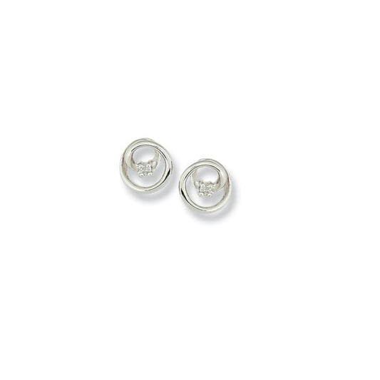 Silver Diamond Circle Earrings