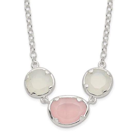 Silver White & Pink Chalcedony Necklace