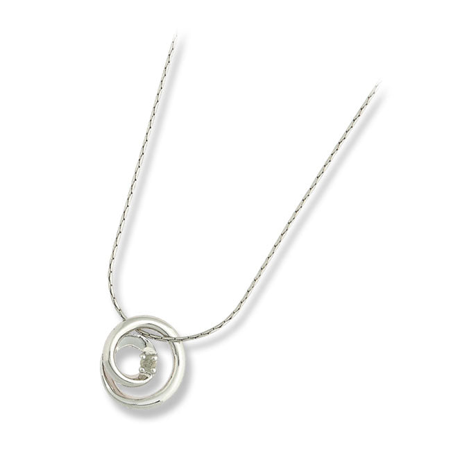 Silver Diamond Circle Pendant w/Chain