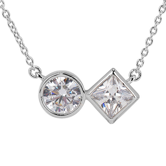 Silver Round & Square CZ Necklace