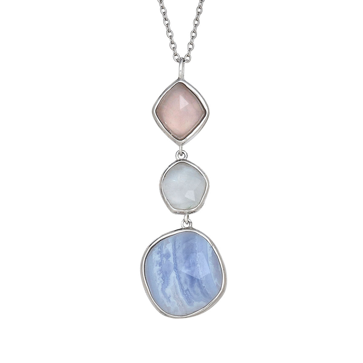 Silver Blue Lace Agate/Moonstone/Rose Quartz Pendant