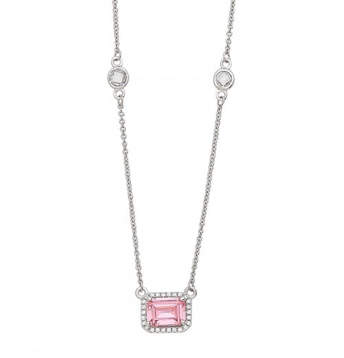 Silver Pink & White CZ Necklace